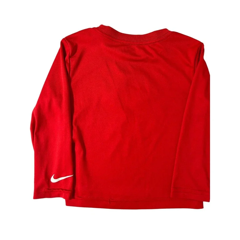 Nike University Red Baseball Logo Toddler Boy 2T Dri-Fit Long Sleeve Tee Shirt.